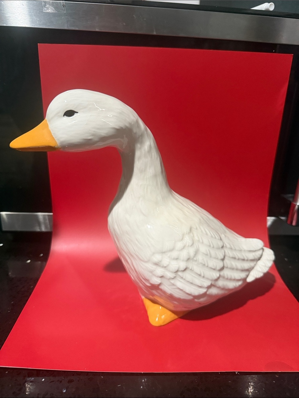 Decorative White Ceramic Duck with Orange Beak - 9”x5”